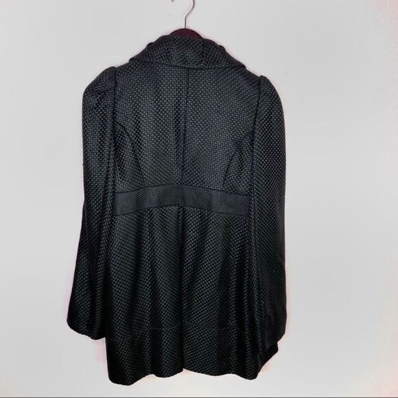 French Connection Woven Monochrome Checker Toggle Puff Sleeve Swing Coat Size 10 - Picture 9 of 12